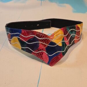 Vintage Isabel USA M L Snakeskin Print Belt 36"‎ Multicolor Boho 90s USA Retro